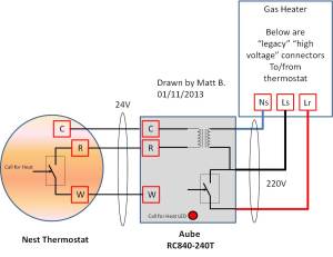 haute tension 220v nest thermostat cablage en europe thru RC840 from Aube matt 201